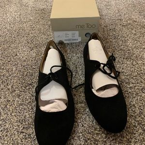 Cacey Black Suede Me Too Flat Mary Janes. Size 11